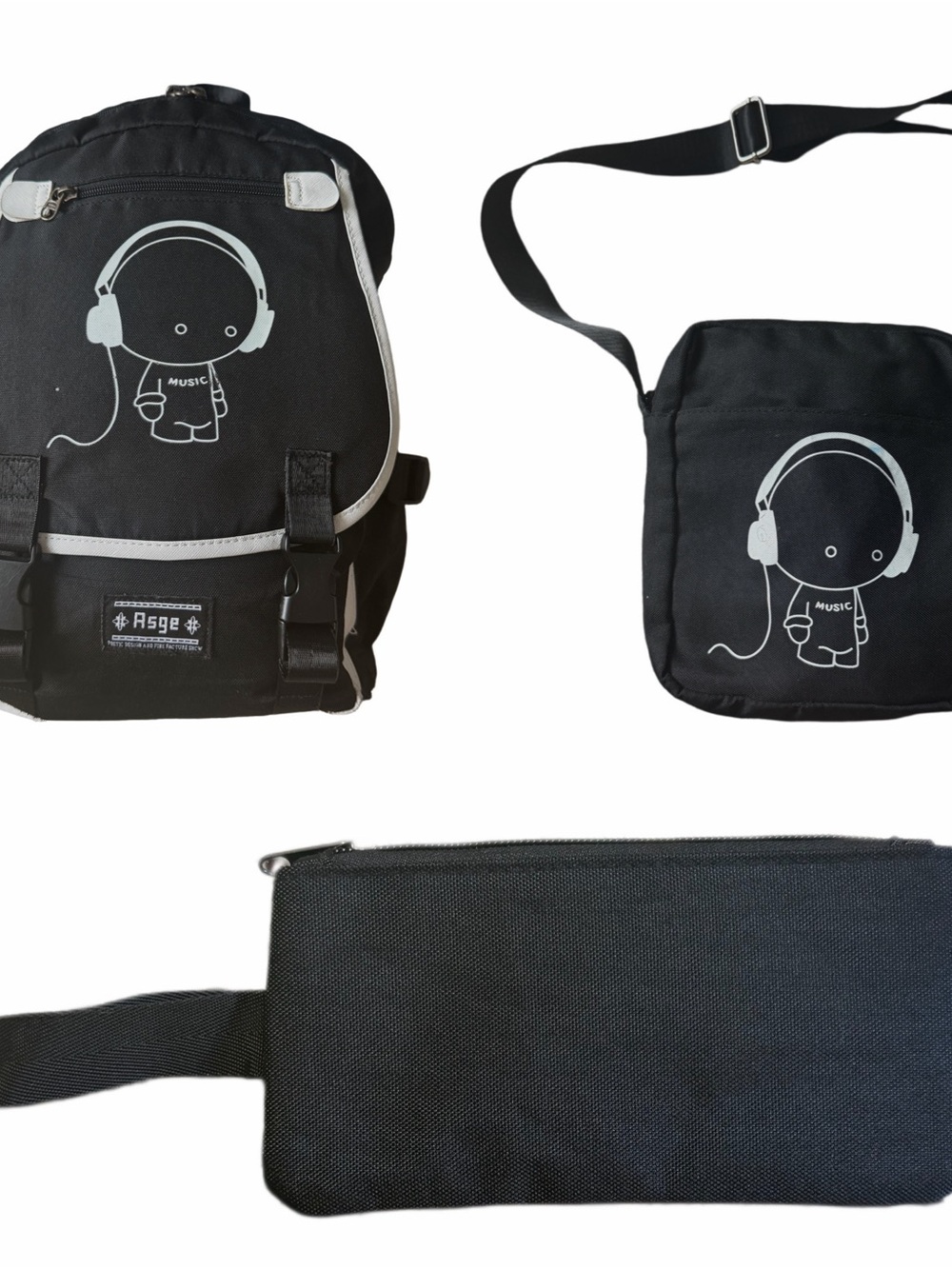 Asge 3 Piece Backpack Set Reflective Waterproof